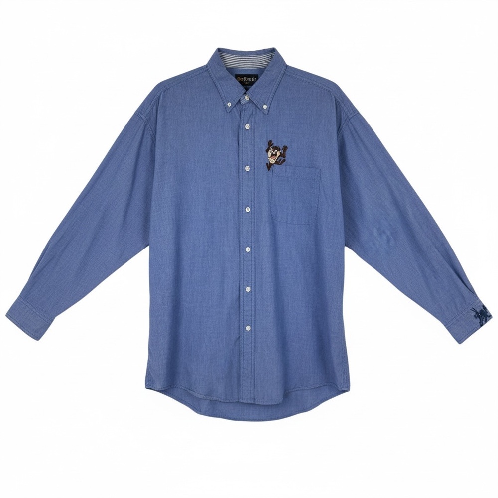 Vintage 90s Warner Bros Taz Size XL denim button up embroidered shirt